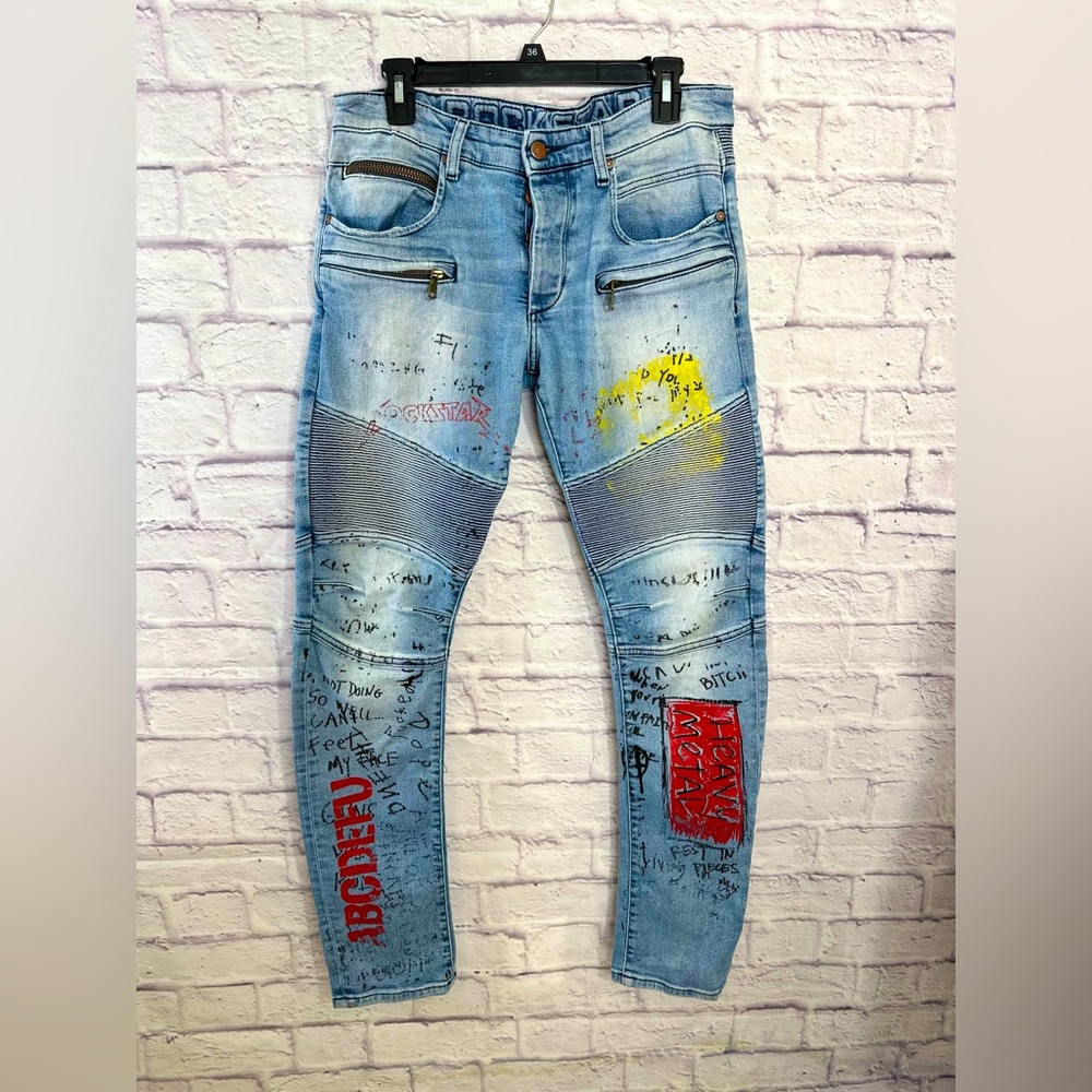 Rockstar‎ Original Heavy Metal Graffiti Jeans – Size 30 Button Fly Closure